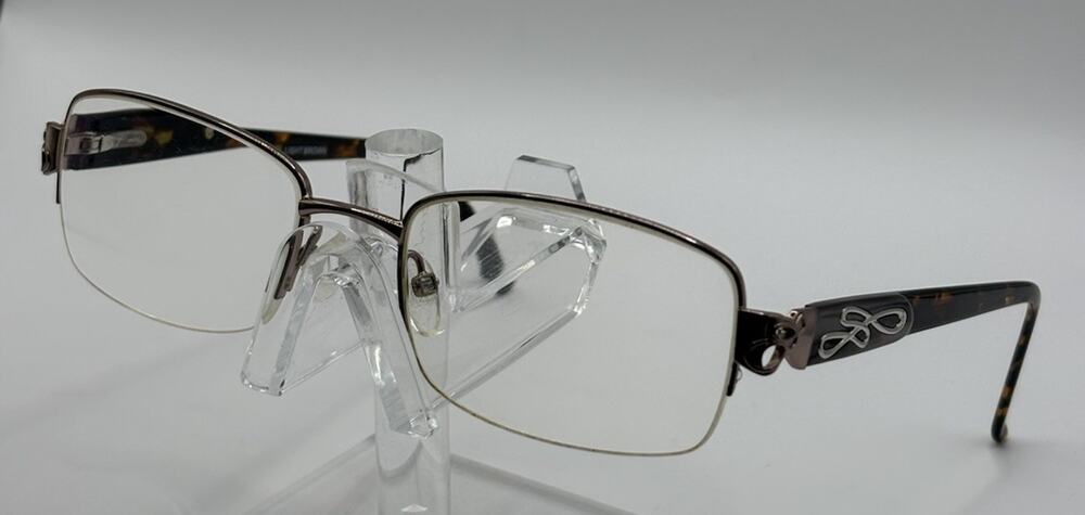 Bulova Soft Brown Tortoise Women's Half Rim Eyeglass Frames Infinity Detail